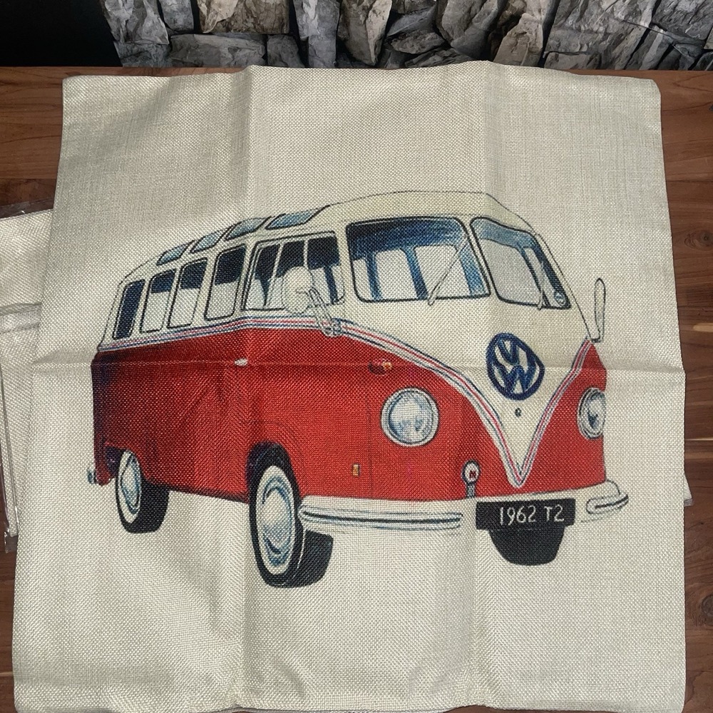 VW BUS Canvas Throw Cover Pillows Cars Surf Beach Zipper Closure Two Covers